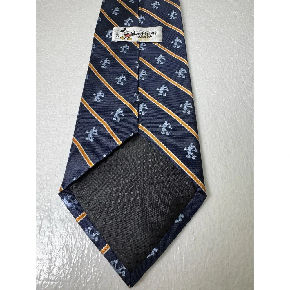 Vintage Walt Disney World~Navy/Orange Striped ‎ Mickey Mouse Silk Tie